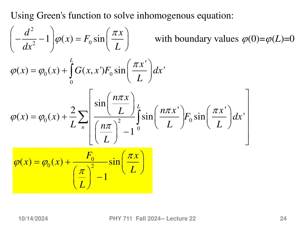 using green s function to solve inhomogenous
