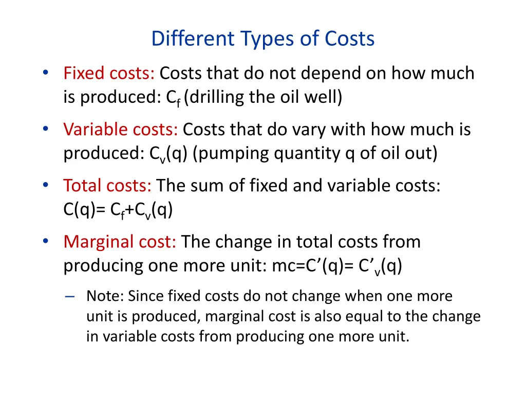 different types of costs fixed costs costs that