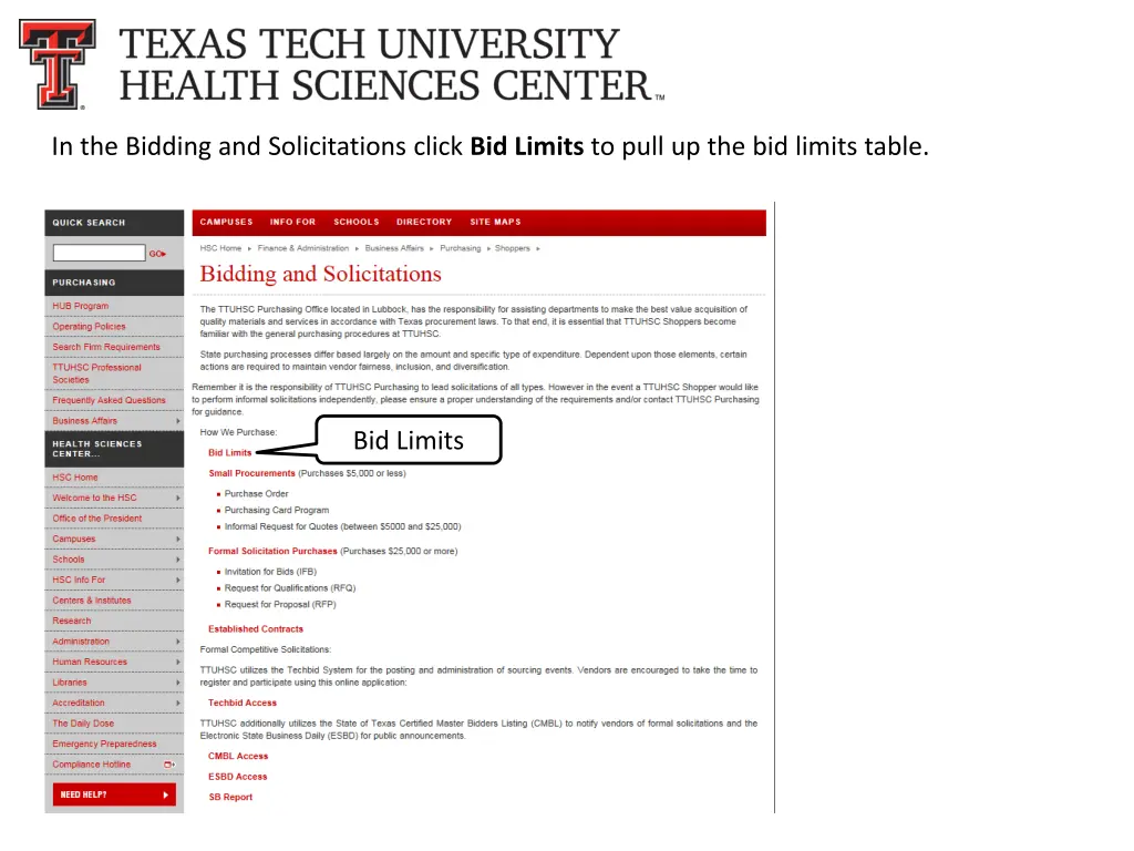 in the bidding and solicitations click bid limits