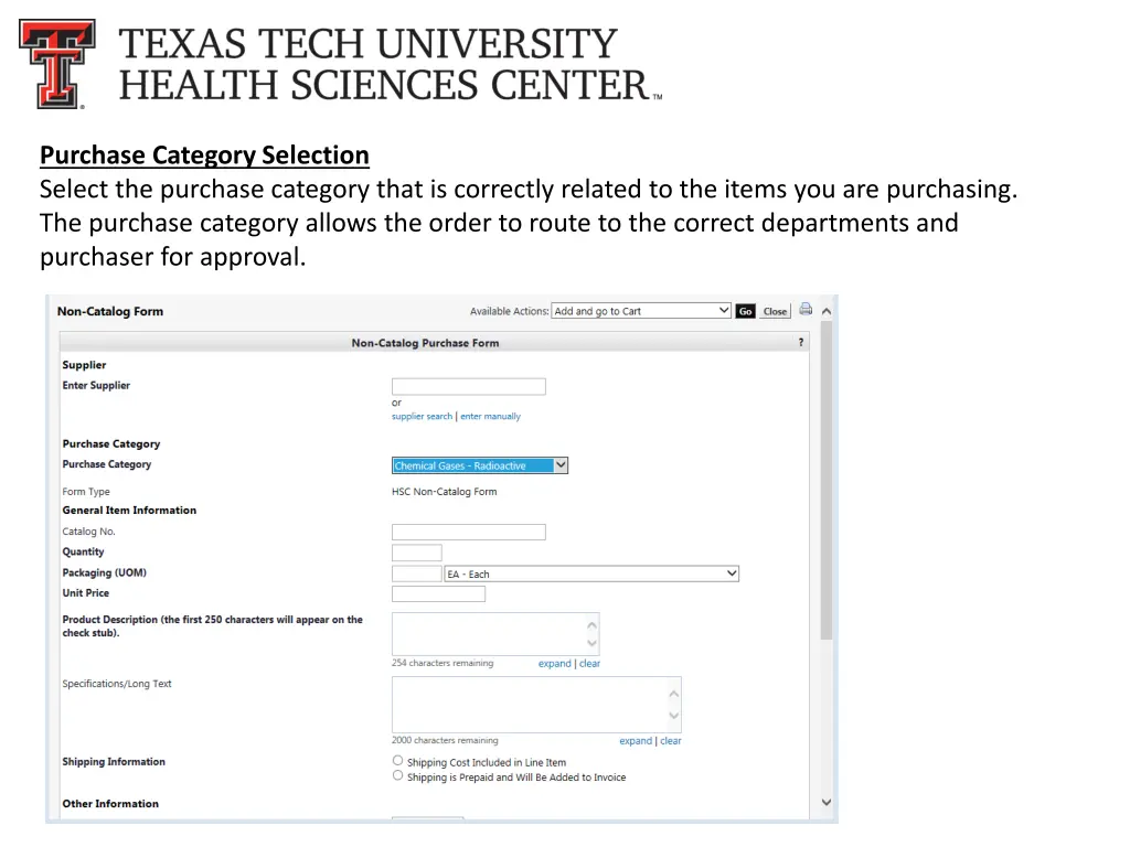 purchase category selection select the purchase