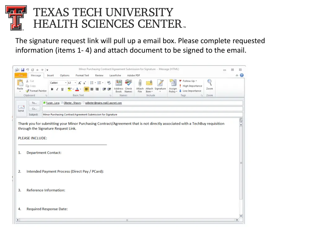 the signature request link will pull up a email