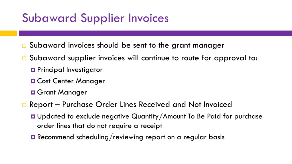 subaward supplier invoices
