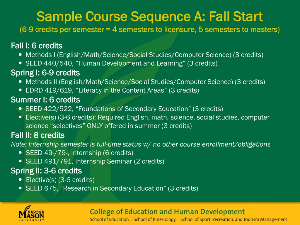 sample course sequence a fall start sample course