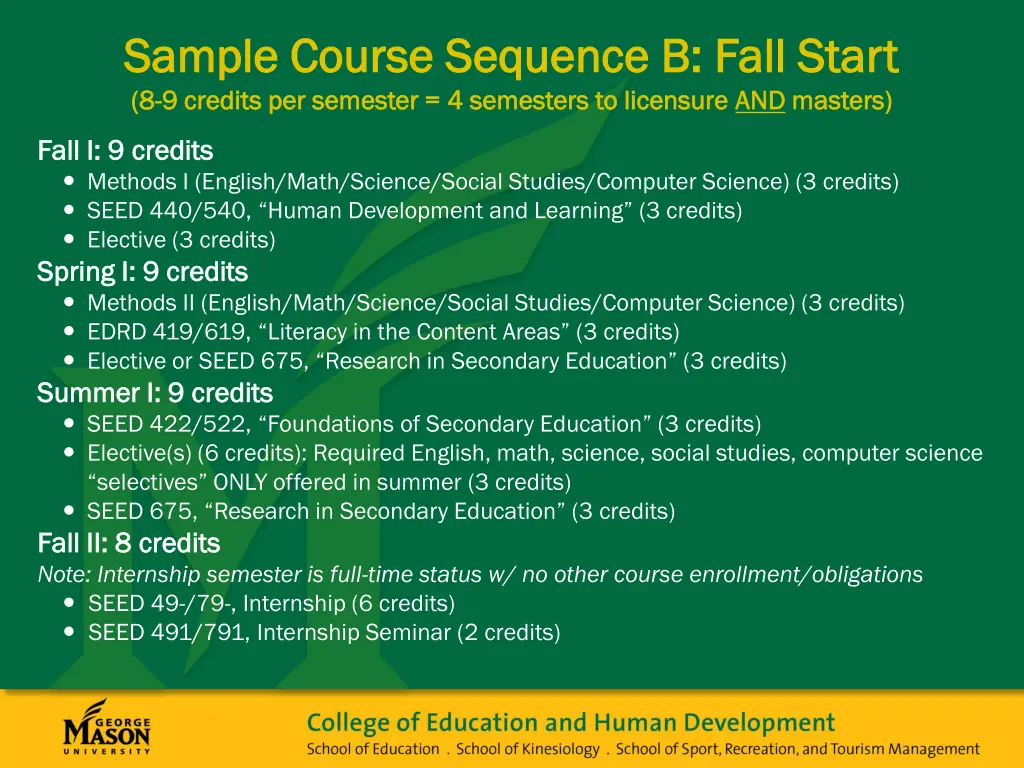 sample course sequence b fall start sample course