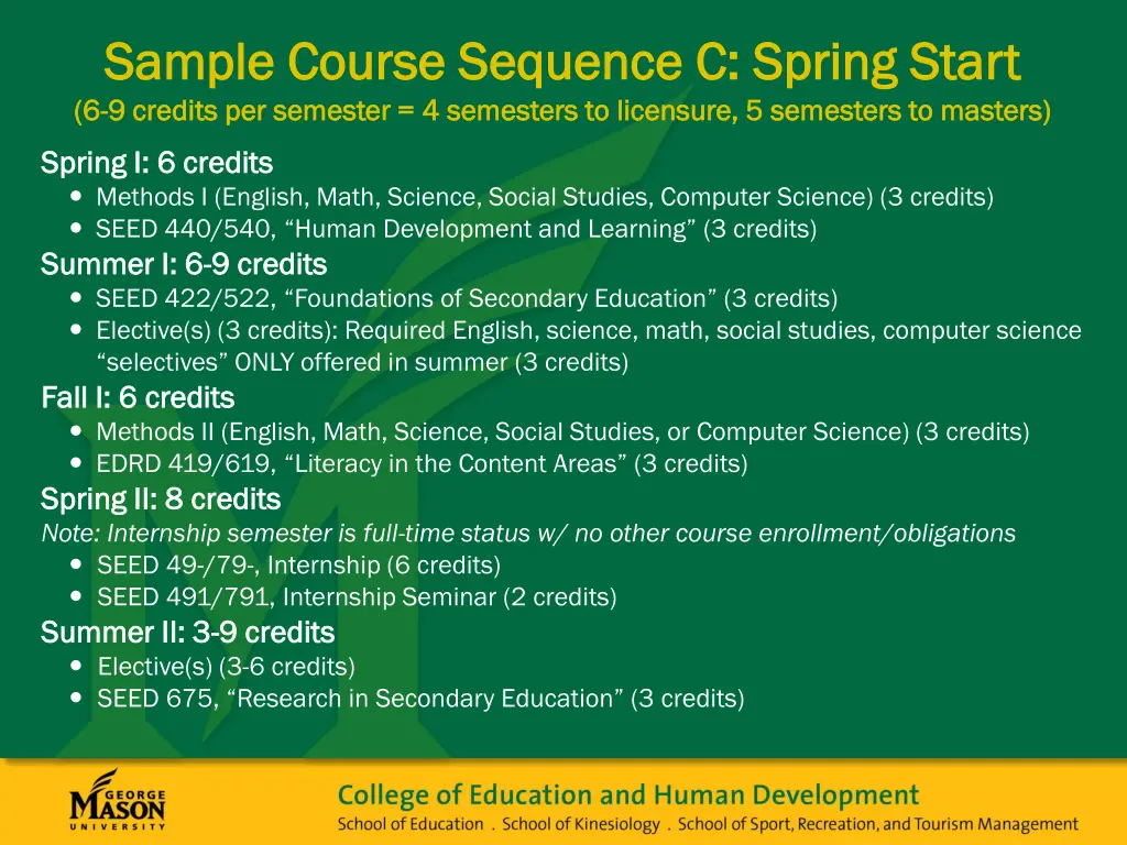 sample course sequence c spring start sample