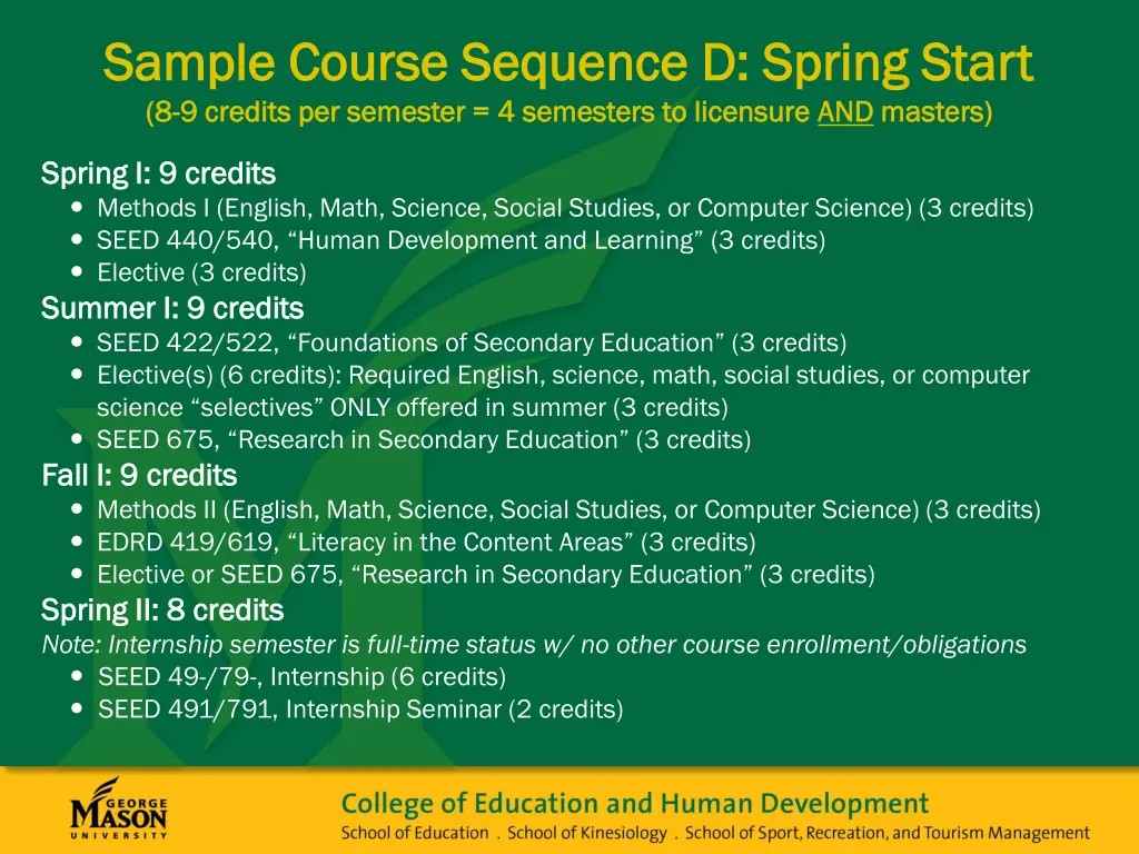 sample course sequence d spring start sample