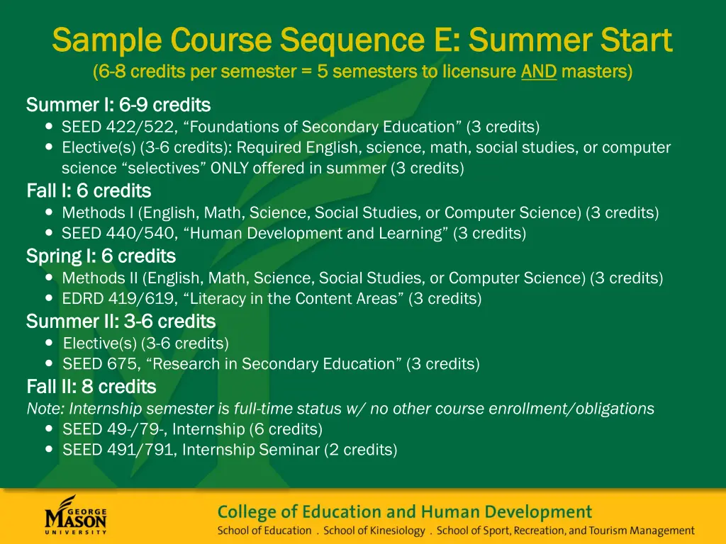 sample course sequence e summer start sample