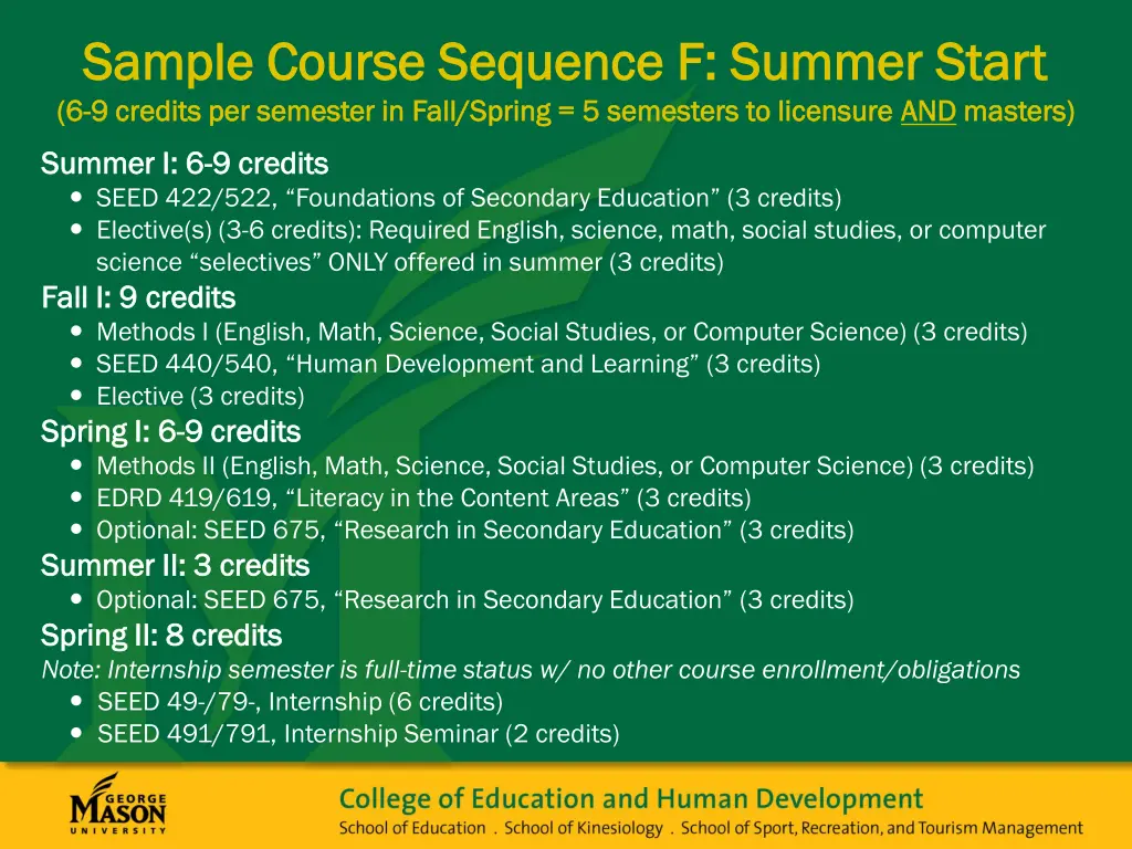 sample course sequence f summer start sample