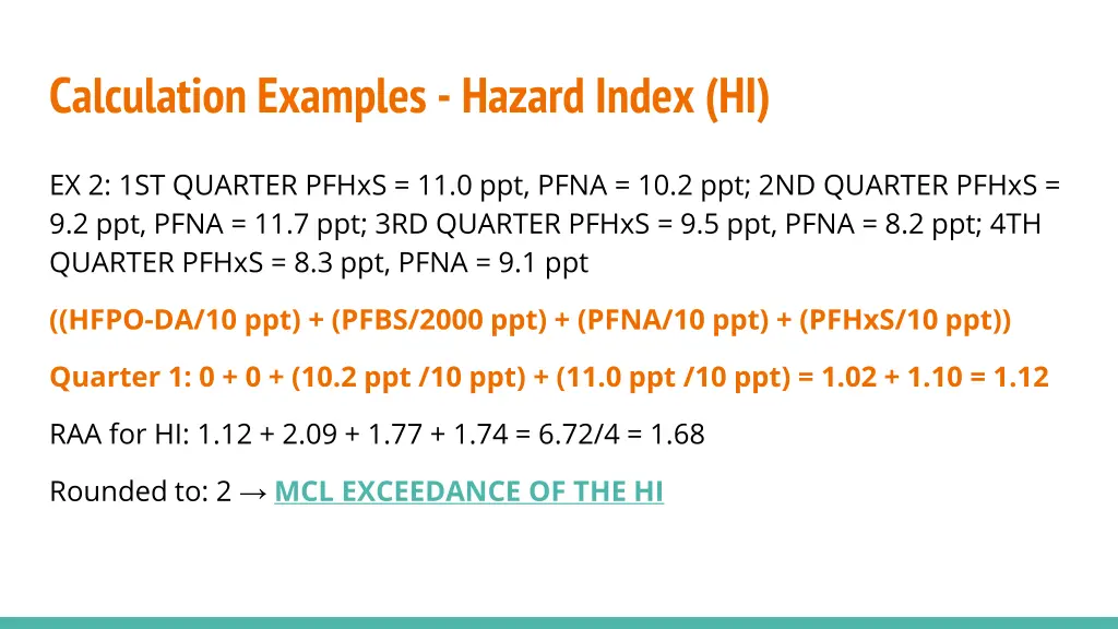 calculation examples hazard index hi 4