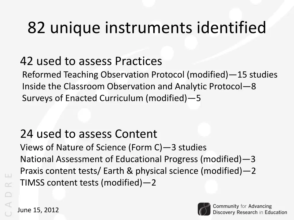 82 unique instruments identified