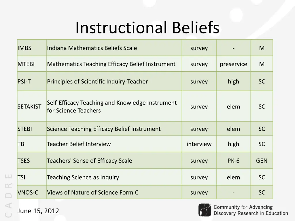 instructional beliefs