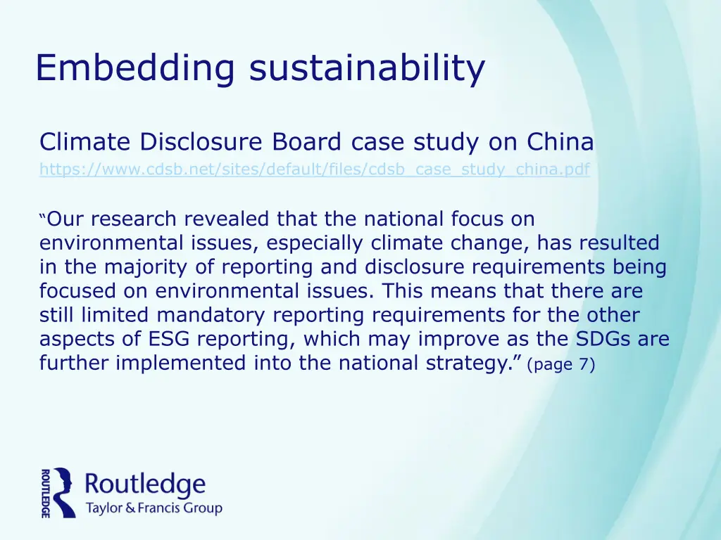 embedding sustainability
