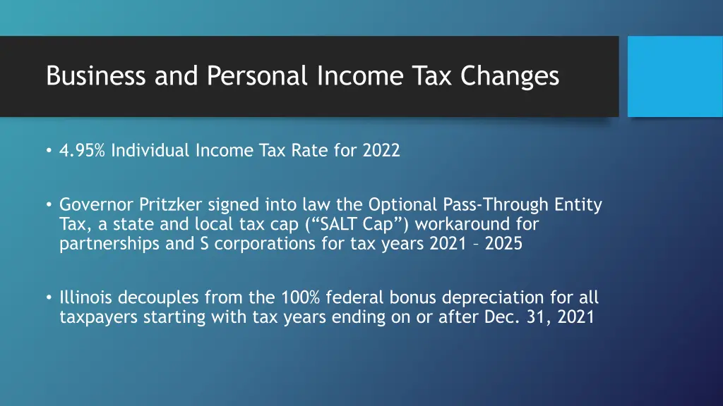 business and personal income tax changes