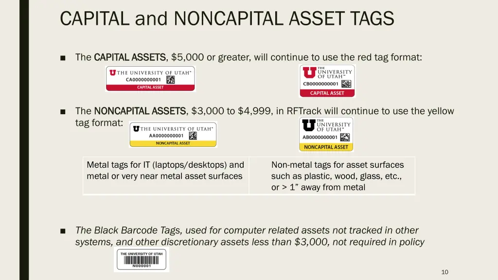 capital and noncapital asset tags