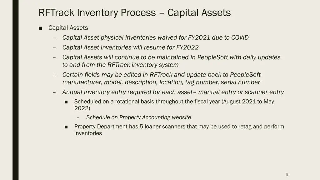 rftrack inventory process capital assets