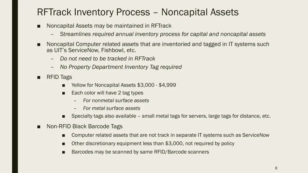 rftrack inventory process noncapital assets