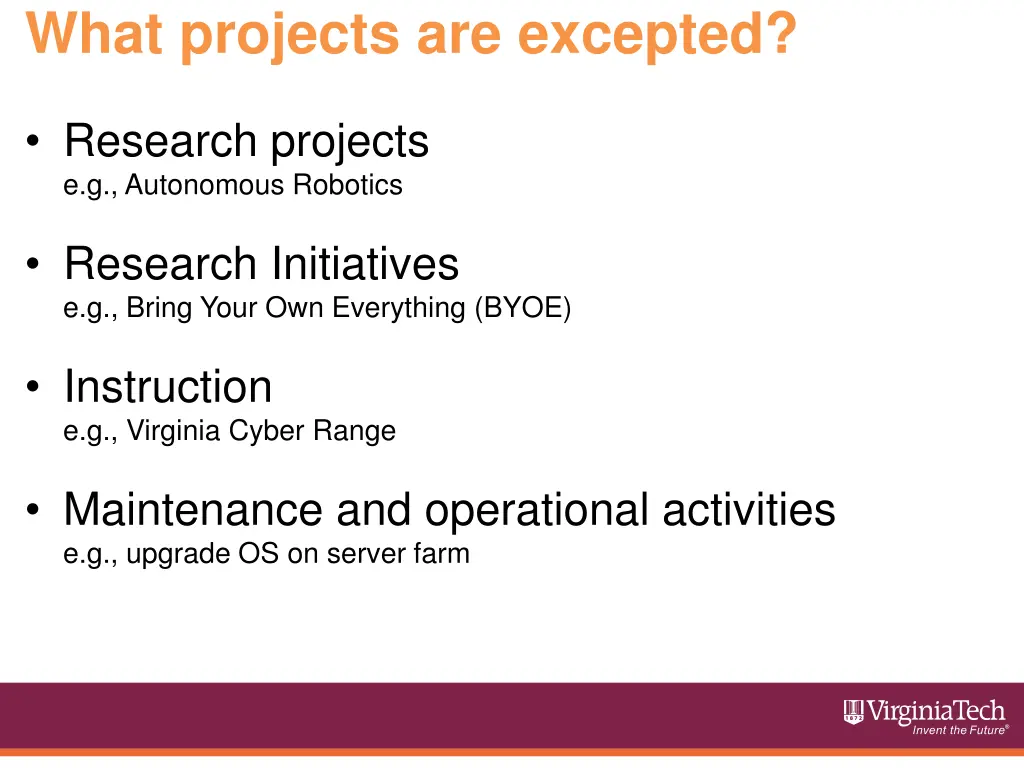what projects are excepted