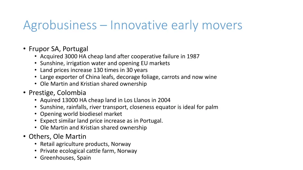 agrobusiness innovative early movers