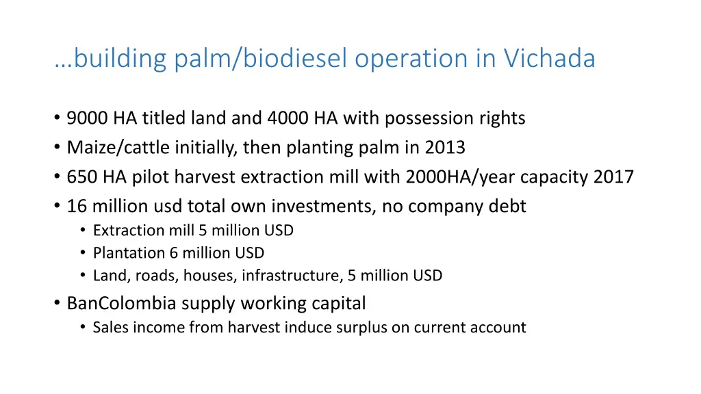 building palm biodiesel operation in vichada