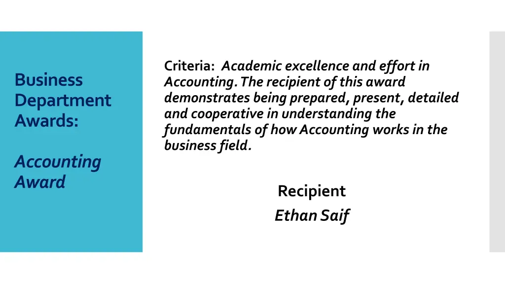 criteria academic excellence and effort