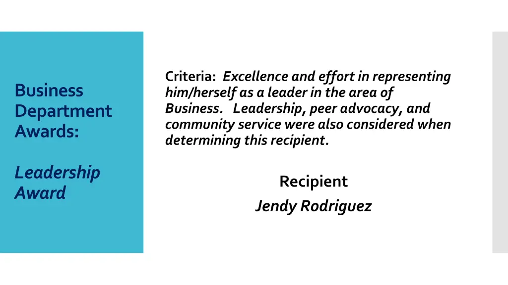 criteria excellence and effort in representing