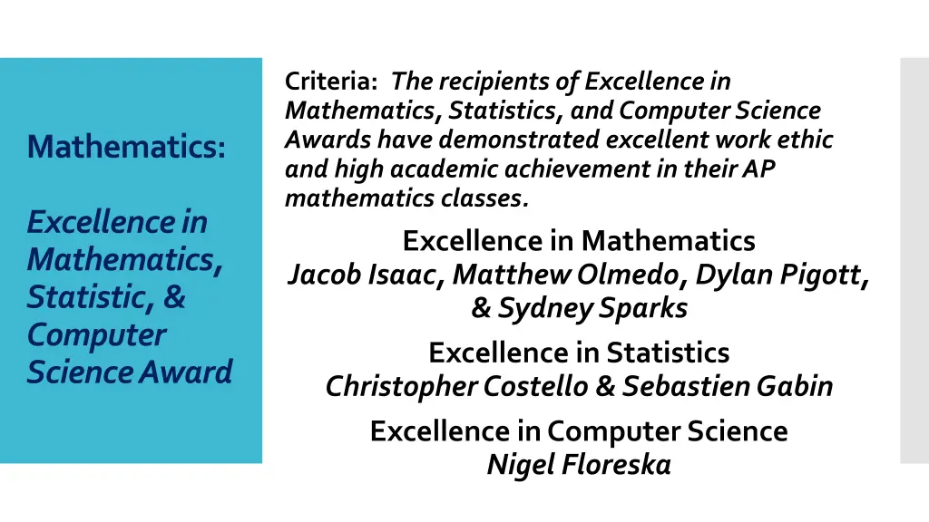 criteria the recipients of excellence