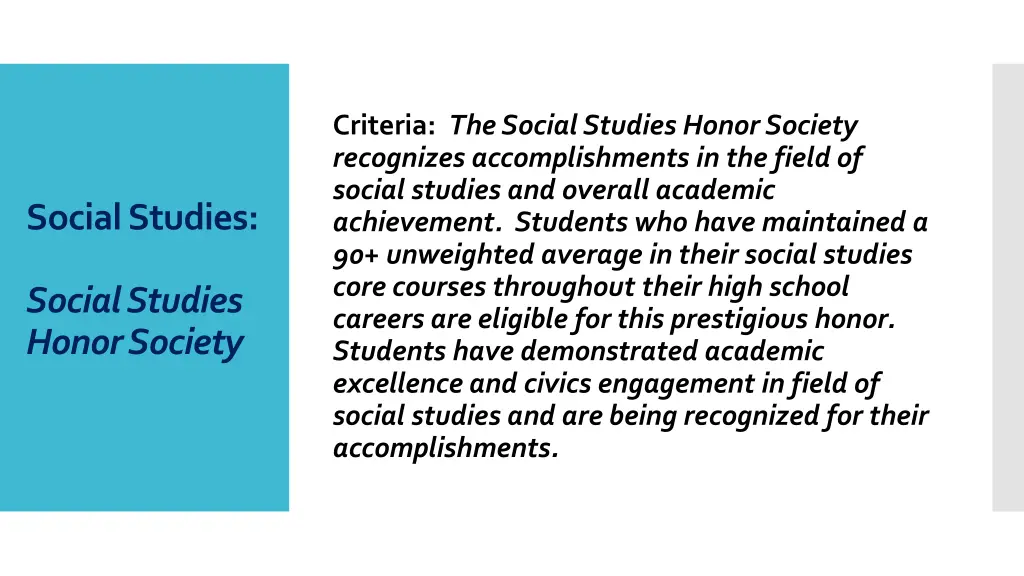 criteria the social studies honor society