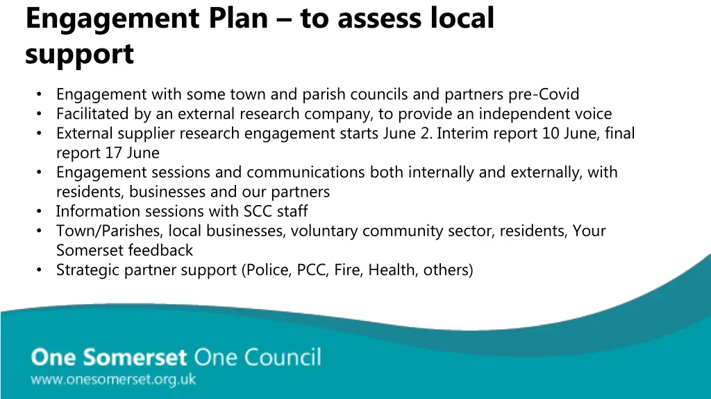 engagement plan to assess local support