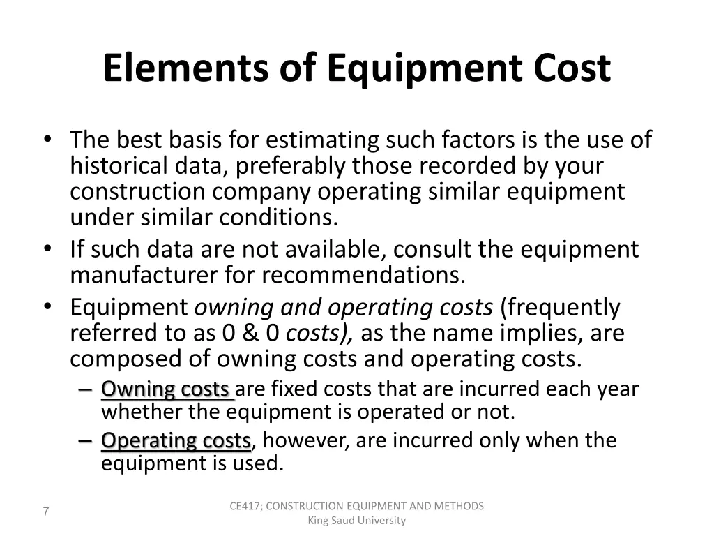 elements of equipment cost 1