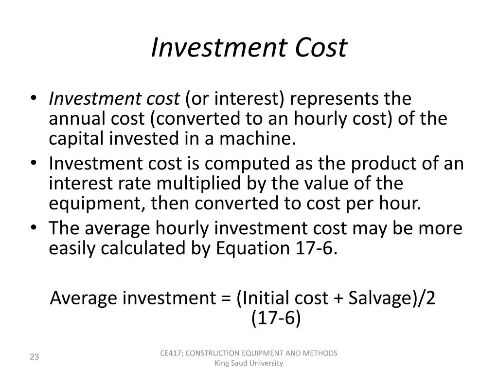 investment cost