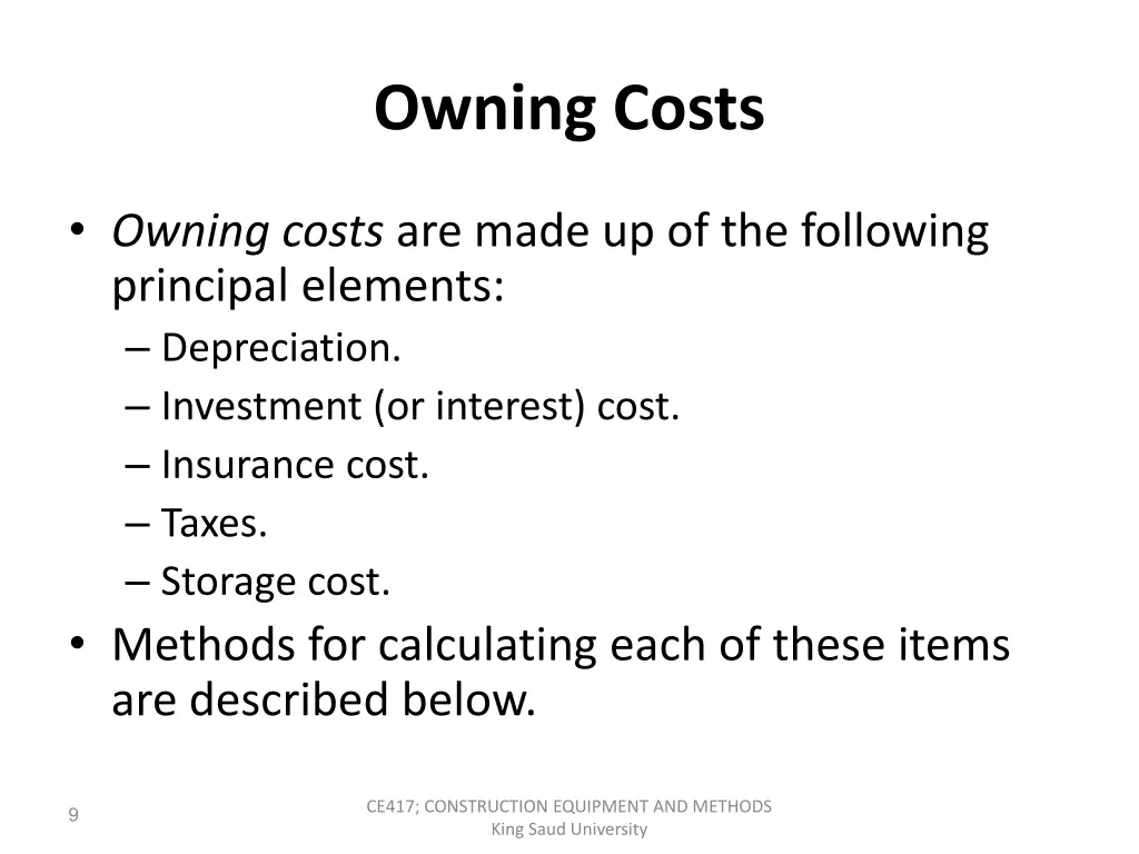 owning costs 1