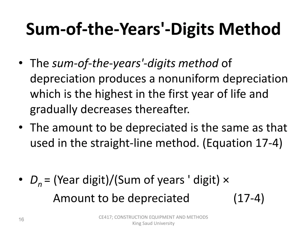 sum of the years digits method