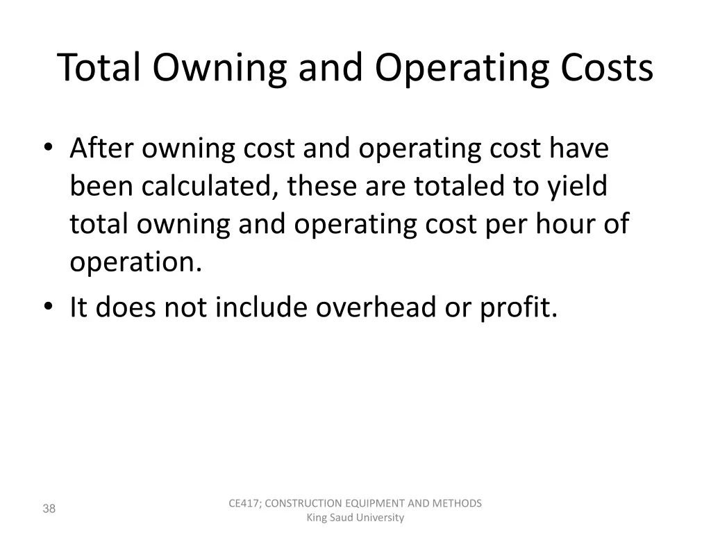 total owning and operating costs