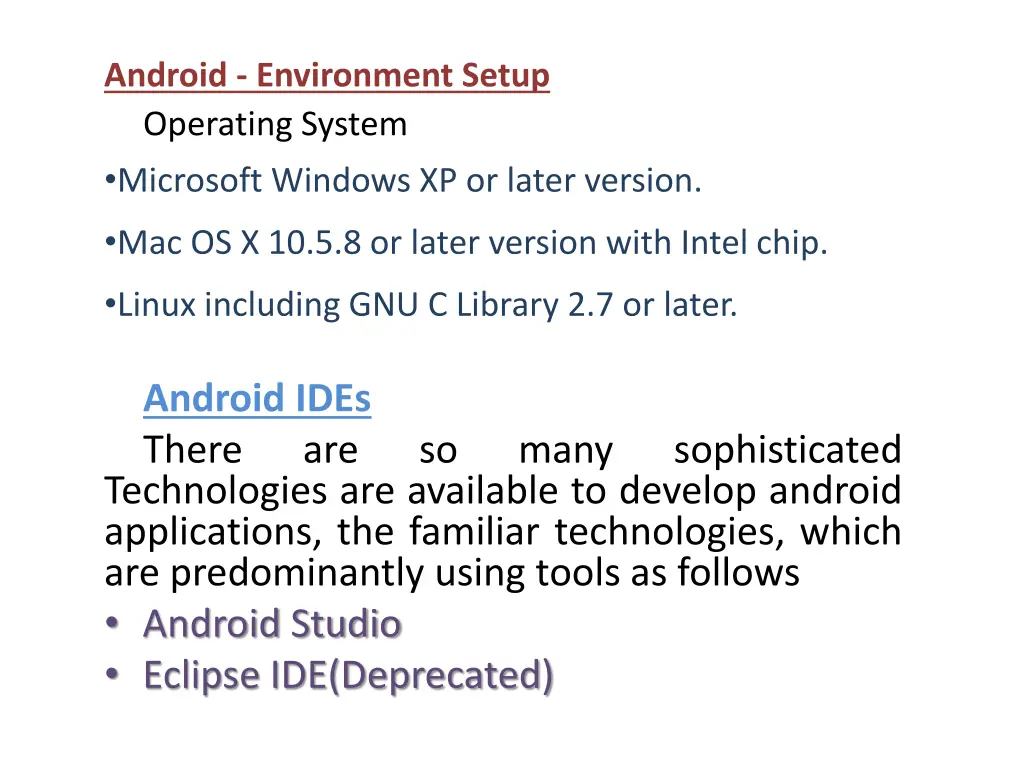 android environment setup operating system