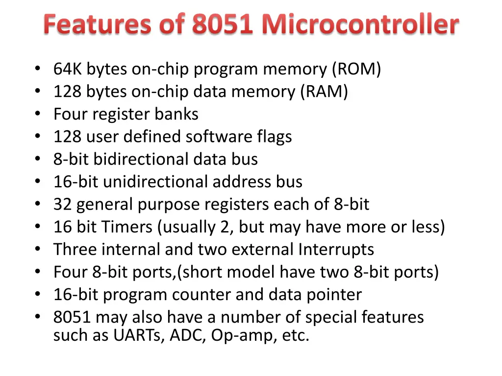 features of 8051 microcontroller