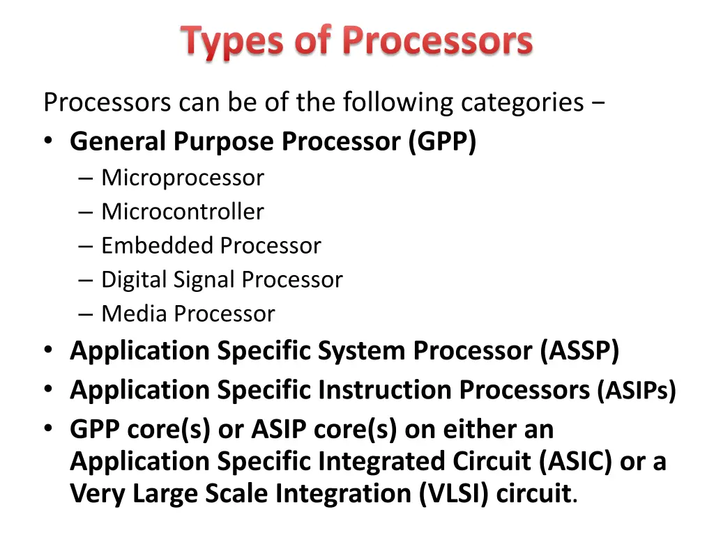 types of processors