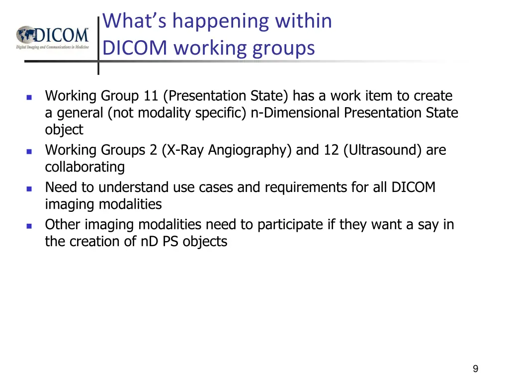 what s happening within dicom working groups