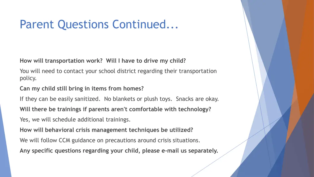 parent questions continued