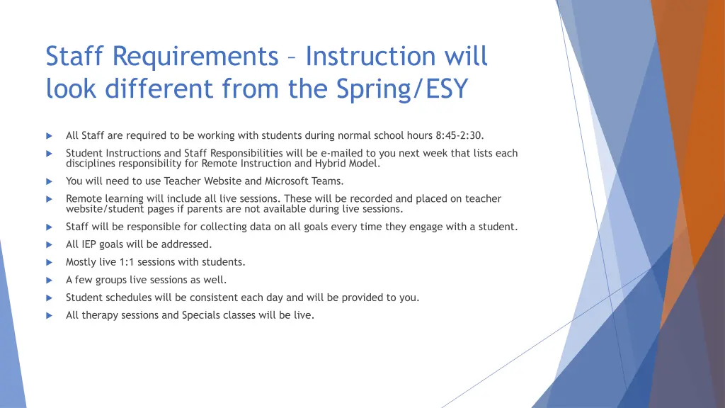 staff requirements instruction will look