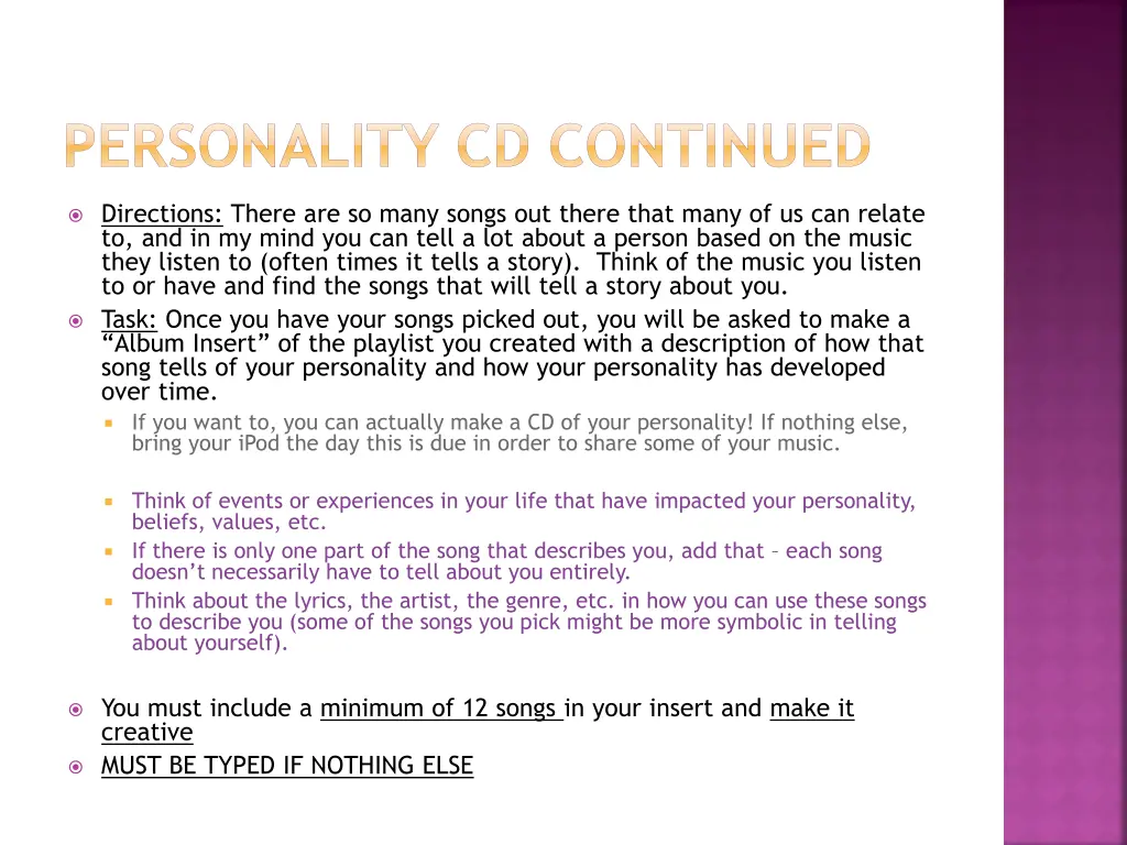 personality cd continued