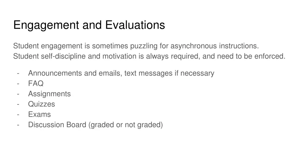 engagement and evaluations