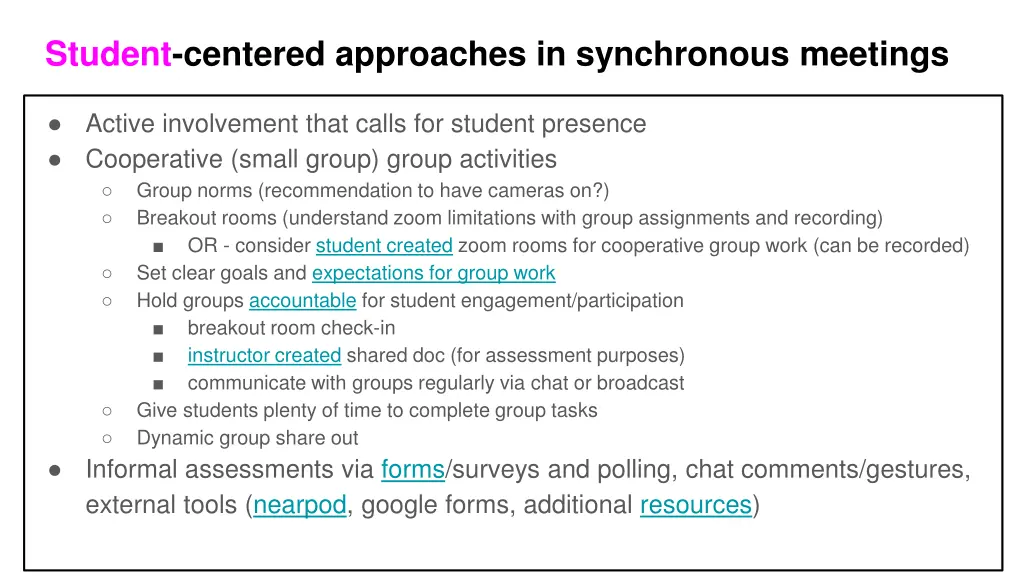 student centered approaches in synchronous