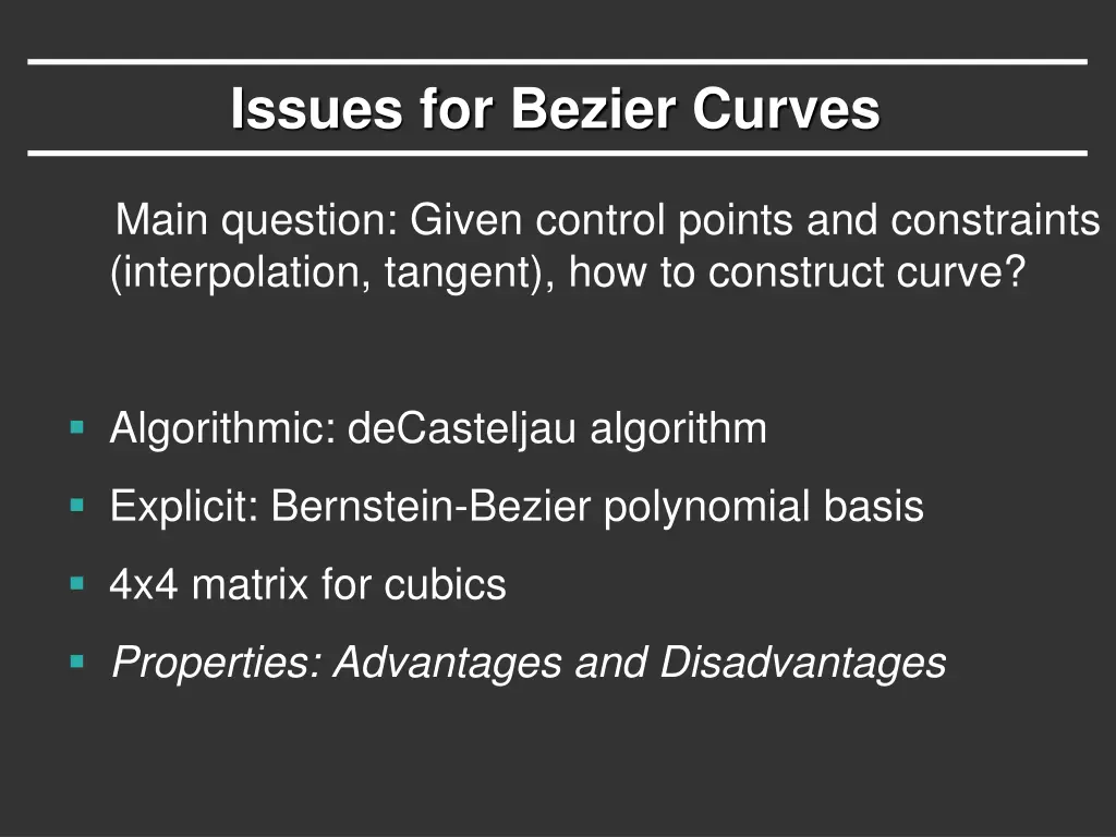 issues for bezier curves 3