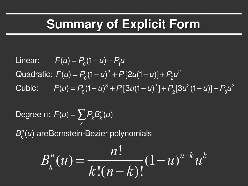 summary of explicit form