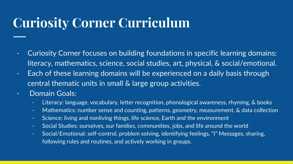 curiosity corner curriculum 1