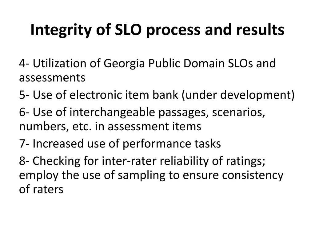 integrity of slo process and results 1