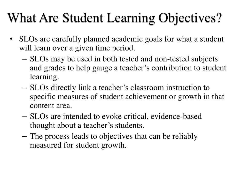what are student learning objectives