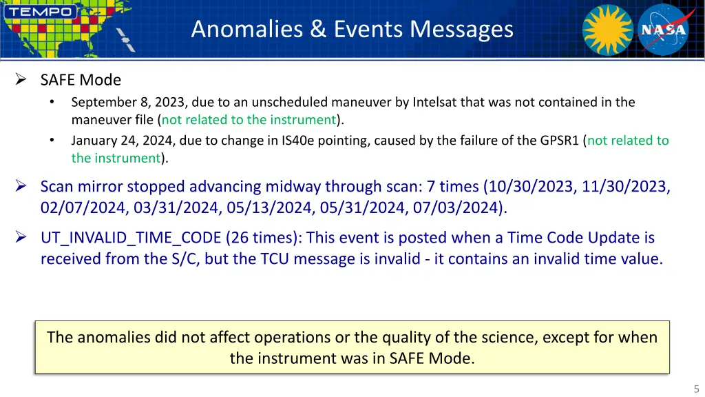 anomalies events messages