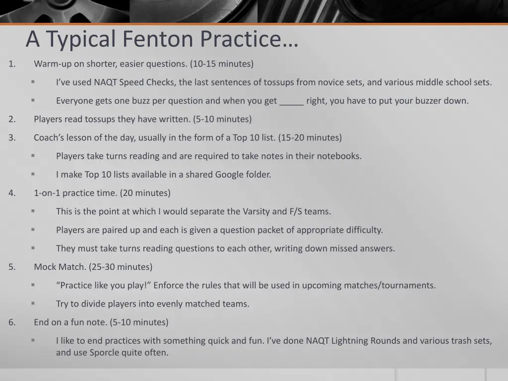 a typical fenton practice