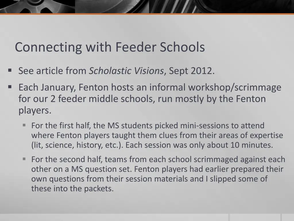 connecting with feeder schools